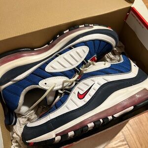 Nike Air Max 98 Blue and White with Red Accent